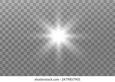 Glowing lights effect. Glitter sparkle isolated. White shining star or sun flare. Decoration for Christmas, new year party. Magic photo overlay. Transparent background can be removed in vector file.