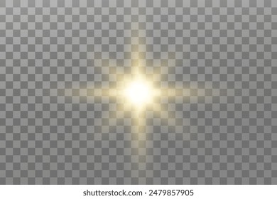 Glowing lights effect. Glitter sparkle isolated. Golden shining star or sun flare. Decoration for Christmas, new year party. Magic photo overlay. Transparent background can be removed in vector file.