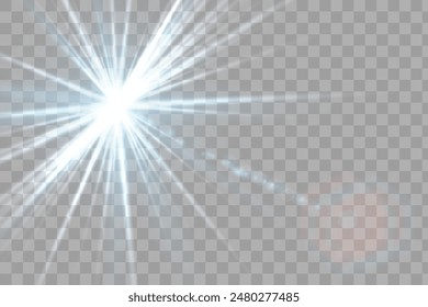 Efecto Luces brillantes. Brillo brillante aislado. Estrella blanca brillante o llamarada solar. Decoración para Navidades, fiesta de año nuevo. Superposición mágica de fotos. El fondo transparente se puede eliminar en el archivo de Vector.