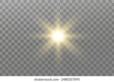 Glowing lights effect. Glitter sparkle isolated. Golden shining star or sun flare. Decoration for Christmas, new year party. Magic photo overlay. Transparent background can be removed in vector file.