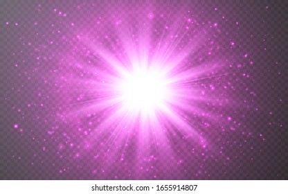 Glowing lights effect on transparent bakground. Abstract flare light rays. Vector illustration.