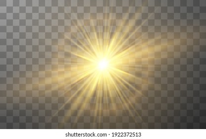 Glowing lights effect on transparent bakground. Abstract flare light rays. Vector illustration.