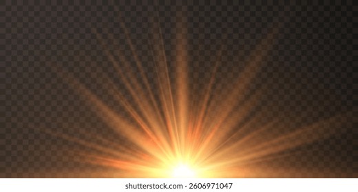 Glowing lights effect on transparent bakground. Abstract flare light rays. Vector illustration.