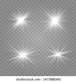 Glowing lights effect set, flare, explosion and stars. Vector illustration EPS10