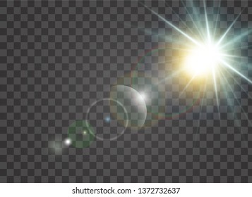  Glowing lights effects isolated on transparent background. Sun flash with rays and spotlight. Glow light effect. 