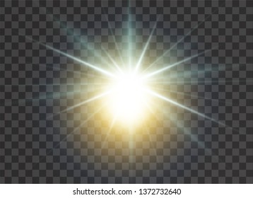  Glowing lights effects isolated on transparent background. Sun flash with rays and spotlight. Glow light effect. 