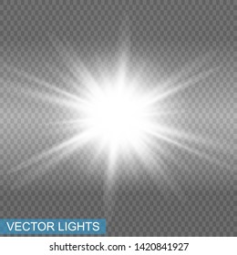 glowing lights effects isolated on transparent background. Sun flash with rays and spotlight. Glow light effect. Star burst with sparkles.