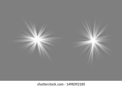 glowing lights effects isolated on gray background. Sun flash with rays and spotlight. Glow light effect. Star burst with sparkles.