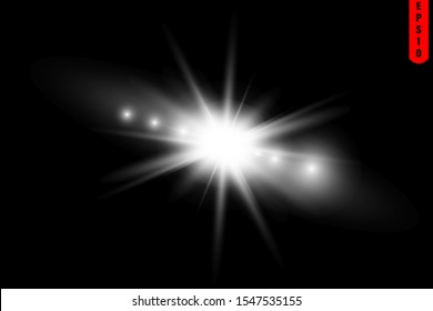 glowing lights effects isolated on black background. Sun flash with rays and spotlight. Glow light effect. Star burst with sparkles.