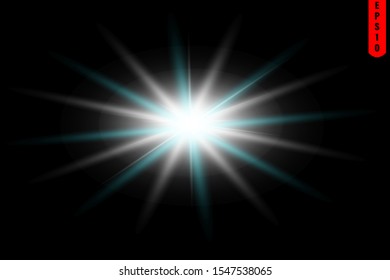 glowing lights effects isolated on black background. Sun flash with rays and spotlight. Glow light effect. Star burst with sparkles.
