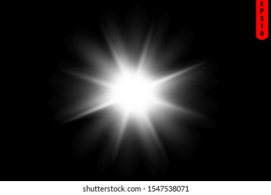 glowing lights effects isolated on black background. Sun flash with rays and spotlight. Glow light effect. Star burst with sparkles.