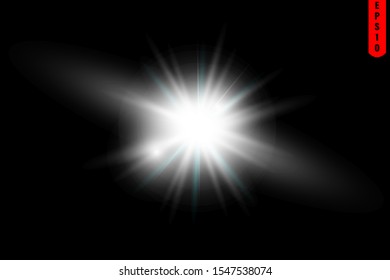glowing lights effects isolated on black background. Sun flash with rays and spotlight. Glow light effect. Star burst with sparkles.