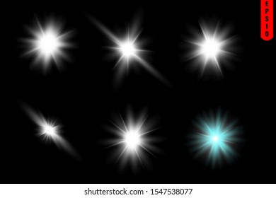 glowing lights effects isolated on black background. Sun flash with rays and spotlight. Glow light effect. Star burst with sparkles.