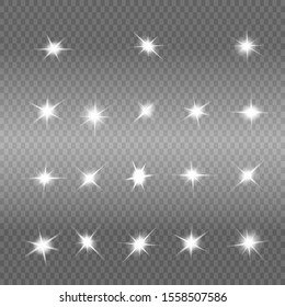 glowing lights effects isolated on gray background. Sun flash with rays and spotlight. Glow light effect. Star burst with sparkles.
