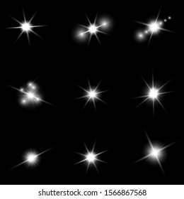 glowing lights effects isolated on black background. Sun flash with rays and spotlight. Glow light effect. Star burst with sparkles.
