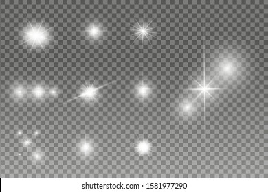glowing lights effects isolated on black background. Sun flash with rays and spotlight. Glow light effect. Star burst with sparkles.