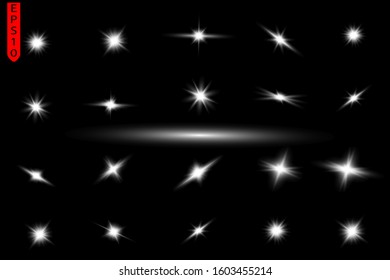 glowing lights effects isolated on black background. Sun flash with rays and spotlight. Glow light effect. Star burst with sparkles.