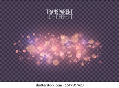 Glowing lights effects isolated on transparent background. Festive purple luminous background. Abstract magic Illustration