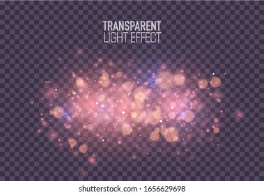 Glowing lights effects isolated on transparent background. Festive purple luminous background. Abstract magic Illustration