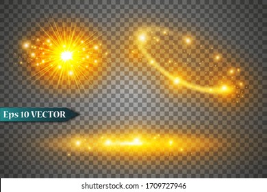 Glowing lights effects isolated on transparent background. Sun flash with rays and spotlight. Glow light effect. Star burst with sparkles.