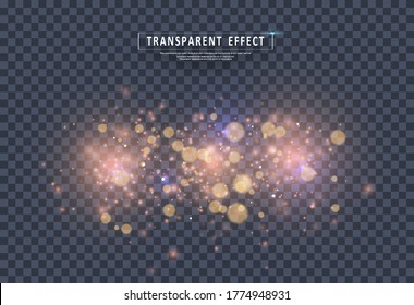 Glowing lights effects isolated on transparent background. Festive purple luminous background. Abstract magic Illustration