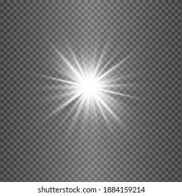 efectos luminosos aislados en el fondo gris. El sol brilla con rayos y foco. Efecto luminoso. Las estrellas arden de chispas.