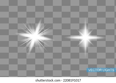 glowing lights effects isolated on gray background. Sun flash with rays and spotlight. Glow light effect. Star burst with sparkles.