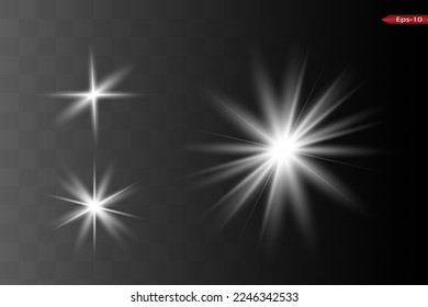 glowing lights effects isolated on gray background. Sun flash with rays and spotlight. Glow light effect. Star burst with sparkles.