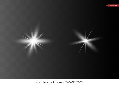 glowing lights effects isolated on gray background. Sun flash with rays and spotlight. Glow light effect. Star burst with sparkles.