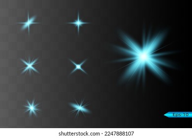glowing lights effects isolated on gray background. Sun flash with rays and spotlight. Glow light effect. Star burst with sparkles. 