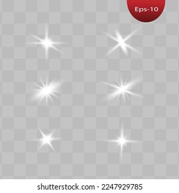 glowing lights effects isolated on gray background. Sun flash with rays and spotlight. Glow light effect. Star burst with sparkles.