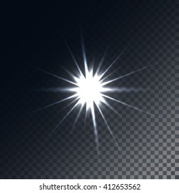 Glowing lights effects isolated on transparent background. Special effects with transparency. Glowing lights, lens flares, rays, stars, sparkles and bokeh collection. Vector illustration
