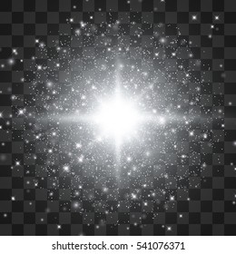 glowing lights effects isolated on transparent background. Sun flash with rays and spotlight. Star burst with sparkles
