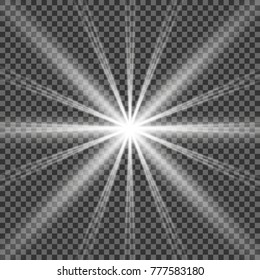 Glowing lights effects isolated on transparent background. Star burst with sparkles. Black background.