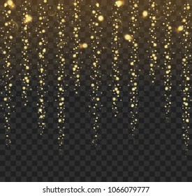 Glowing lights golden glitter isolated on a black background