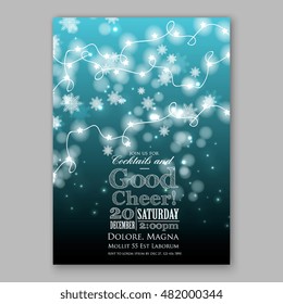 Glowing Lights. Holiday decoration garland. Merry Christmas party invitation