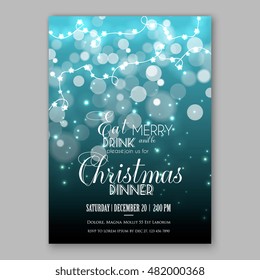 Glowing Lights. Holiday decoration garland. Merry Christmas party invitation
