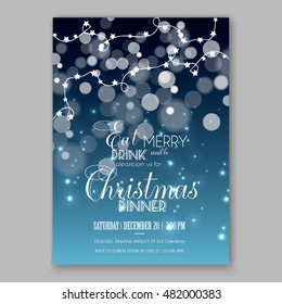  Glowing Lights. Holiday decoration garland. Merry Christmas party invitation