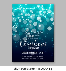  Glowing Lights. Holiday decoration garland. Merry Christmas party invitation