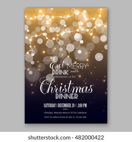 Glowing Lights. Holiday Decoration Garland. Merry Christmas Party Invitation