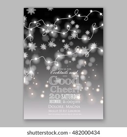 Glowing Lights. Holiday decoration garland. Merry Christmas party invitation