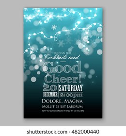 Glowing Lights. Holiday decoration garland. Merry Christmas party invitation