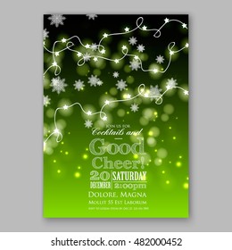Glowing Lights. Holiday decoration garland. Merry Christmas party invitation