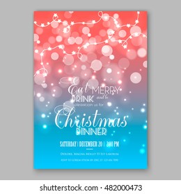 Glowing Lights. Holiday decoration garland. Merry Christmas party invitation