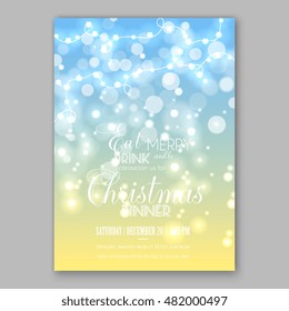 Glowing Lights. Holiday decoration garland. Merry Christmas party invitation