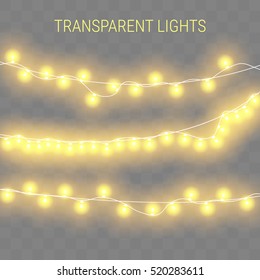 Glowing lights for holidays. Transparent glowing garland. Orange glowing lights for greeting card design. Garlands, Christmas decorations