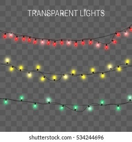 Glowing lights for holidays. Transparent glowing garland. Shiny garland