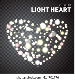 Glowing lights isolated on transparent background. Heart of lights. Vector illustration