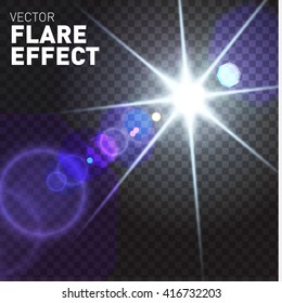 Glowing lights isolated on transparent background. Flare effect. Vector illustration