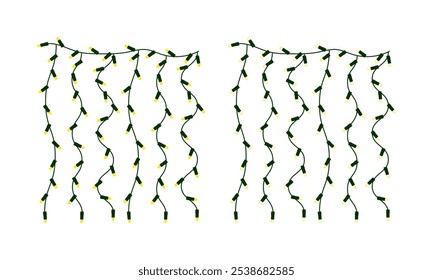 Glowing lights isolated realistic design elements. Garlands, Christmas tree decorations, light effects